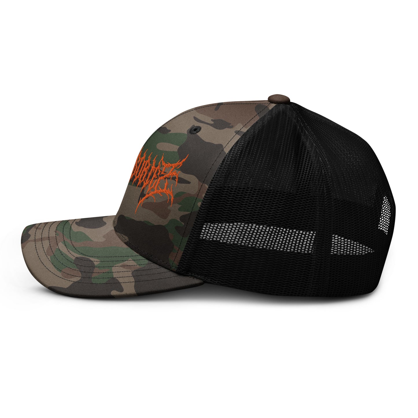 Snekcessories Death Metal Logo Camo Trucker Hat