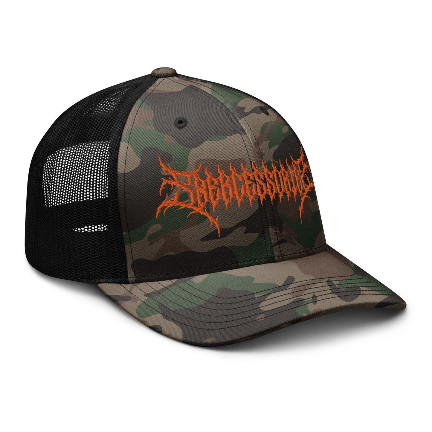 Snekcessories Death Metal Logo Camo Trucker Hat